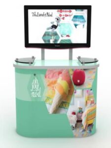 colorful exhibit display with monitor